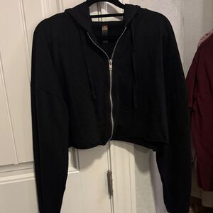 Mono B Black Cropped Zip-Up Hoodie